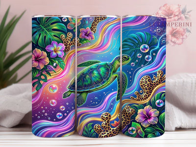 Psychedelic Turtle Bloom Glow 20oz Tumbler, Psychedelic Theme, Turtle Motif, Bloom Design, Glow Effect, Ocean Vibes, Skinny Tumbler, Sublimation PNG Sublimation Li Zamperini 