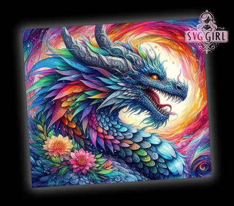 Psychedelic Vibrant Dragon 20oz Tumbler Wrap Sublimation Design, Straight Tapered Tumbler Wrap, Dragon Tumbler Png, Instant Digital Download Sublimation SvggirlplusArt 