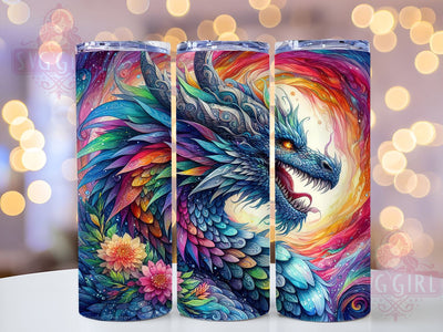 Psychedelic Vibrant Dragon 20oz Tumbler Wrap Sublimation Design, Straight Tapered Tumbler Wrap, Dragon Tumbler Png, Instant Digital Download Sublimation SvggirlplusArt 