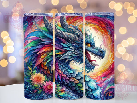 Psychedelic Vibrant Dragon 20oz Tumbler Wrap Sublimation Design, Straight Tapered Tumbler Wrap, Dragon Tumbler Png, Instant Digital Download Sublimation SvggirlplusArt 