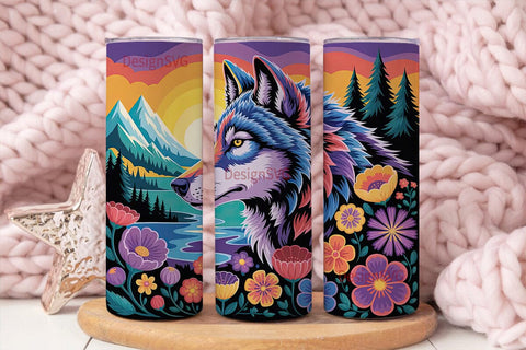 Psychedelic Wolf 20oz Tumbler Wrap Sublimation DesignSVG 