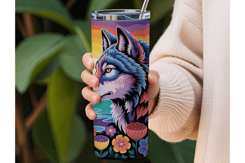 Psychedelic Wolf 20oz Tumbler Wrap Sublimation DesignSVG 