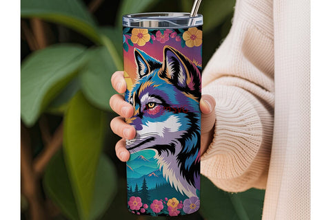 Psychedelic Wolf 20oz Tumbler Wrap Sublimation DesignSVG 