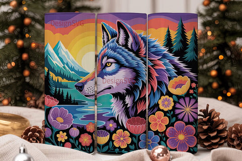 Psychedelic Wolf 20oz Tumbler Wrap Sublimation DesignSVG 