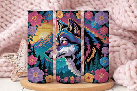 Psychedelic Wolf 20oz Tumbler Wrap Sublimation DesignSVG 