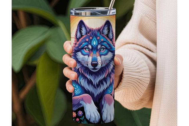 Psychedelic Wolf 20oz Tumbler Wrap Sublimation DesignSVG 