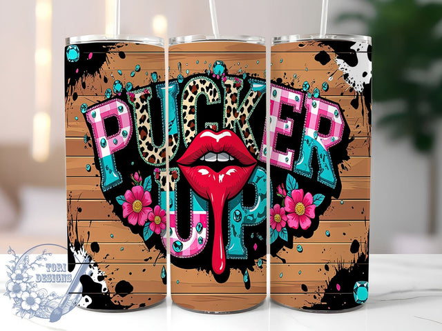 Pucker Up 20oz Tumbler Wrap, Cute Heart Valentine Tumbler, Love Drinkware, Sublimation Cup, Romantic Gift Tumbler, Heart Design Tumbler, Cute Valentine Mug Sublimation ToriDesigns 