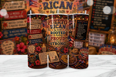 Puerto Rican Boricua Tumbler Wrap PNG Sublimation BijouBay 