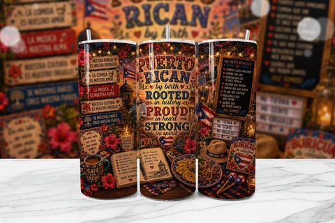 Puerto Rican Boricua Tumbler Wrap PNG Sublimation BijouBay 