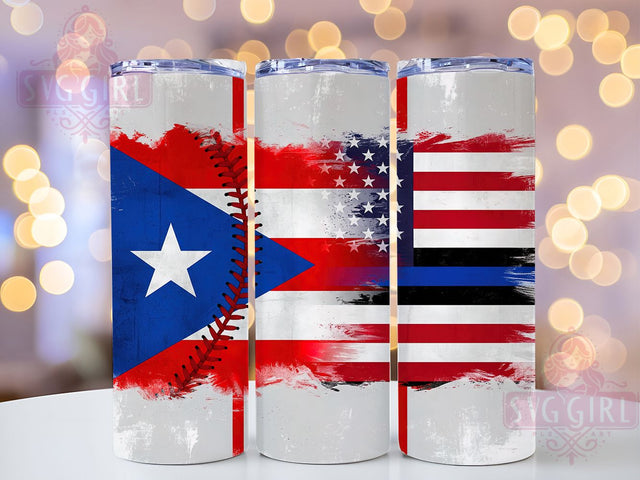 Puerto Rico Blue Line Baseball Wrap, Police Support Tumbler, Law Enforcement Design, Baseball Sports Cup, Puerto Rico Pride, Blue Line Tumbler, Caribbean Baseball Gift Sublimation SvggirlplusArt 