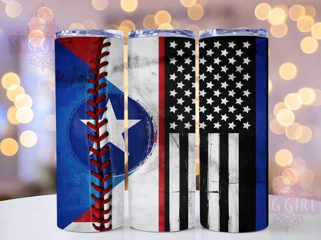 Puerto Rico Blue Line Baseball Wrap, Police Support Tumbler, Law Enforcement Design, Baseball Sports Cup, Puerto Rico Pride, Blue Line Tumbler, Caribbean Baseball Gift Sublimation SvggirlplusArt 