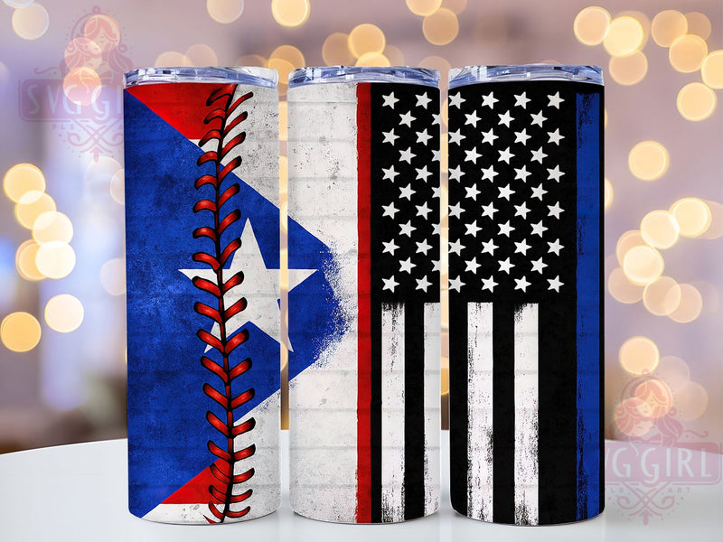Puerto Rico Blue Line Baseball Wrap, Police Support Tumbler, Law Enforcement Design, Baseball Sports Cup, Puerto Rico Pride, Blue Line Tumbler, Caribbean Baseball Gift Sublimation SvggirlplusArt 