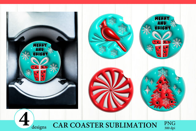 Puff Car Coaster PNG. 3D Inflated Christmas Sublimation Sublimation Olga Terlyanskaya 
