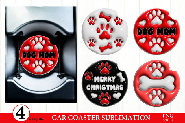 Puff Dog Car Coaster PNG. 3D Inflated Puff Design PNG Sublimation Olga Terlyanskaya 