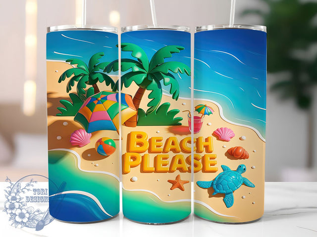 Puffy 3D Beach Please Tumbler, 3D Puffy Design, Inflated Summer Art, 20Oz Sublimation Wrap, Puffy Beach Print, Summer Vacation Design, Tumbler Sublimation Sublimation ToriDesigns 