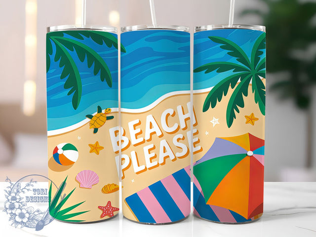 Puffy 3D Beach Please Tumbler, 3D Puffy Design, Inflated Summer Art, 20Oz Sublimation Wrap, Puffy Beach Print, Summer Vacation Design, Tumbler Sublimation Sublimation ToriDesigns 