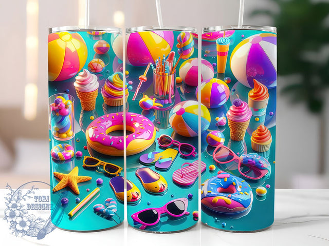 Puffy 3D Summer Beach Tumbler, Inflated Beach Design, 3D Vacation Art, 20Oz Sublimation Wrap, Summer Beach Print, Puffy 3D Texture, Tumbler Sublimation Sublimation ToriDesigns 