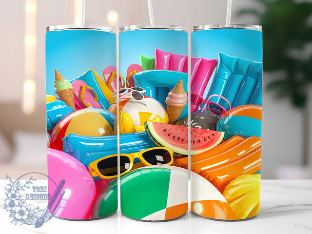 Puffy 3D Summer Beach Tumbler, Inflated Beach Design, 3D Vacation Art, 20Oz Sublimation Wrap, Summer Beach Print, Puffy 3D Texture, Tumbler Sublimation Sublimation ToriDesigns 