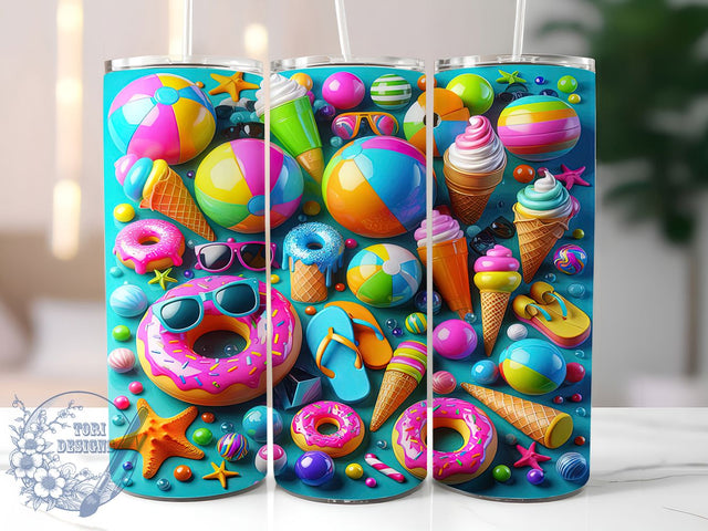 Puffy 3D Summer Beach Tumbler, Inflated Beach Design, 3D Vacation Art, 20Oz Sublimation Wrap, Summer Beach Print, Puffy 3D Texture, Tumbler Sublimation Sublimation ToriDesigns 