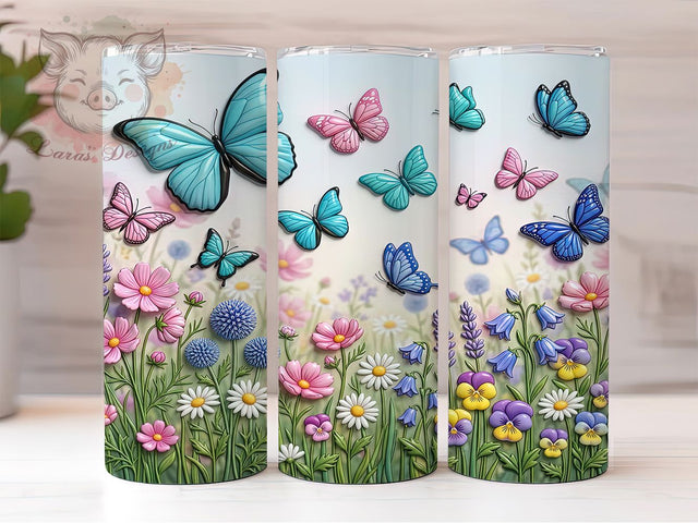 Puffy Butterfly Meadow 20oz Tumbler, Puffy Butterfly, Butterfly Meadow, Puffy Meadow, Butterfly Tumbler, 20oz Tumbler, Meadow Tumbler, Tumbler Wrap Sublimation Lara' s Designs 