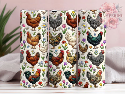 Puffy Chicken Floral 20oz Tumbler, Puffy Chicken Floral, 20oz Tumbler Wrap, Sublimation Design, Cute Chicken PNG, Puffy Chicken Tumbler Wrap, Floral Tumbler Design, Digital Download Sublimation Li Zamperini 