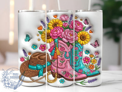 Puffy Cowgirl Boots 20oz Tumbler, Puffy Cowgirl Boots, Cowgirl Boots, Boots Tumbler, 20oz Tumbler, Puffy Tumbler, Western Tumbler, Tumbler Wrap Sublimation ToriDesigns 