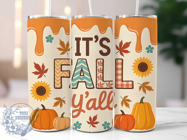Puffy “Fall Y’all” Cozy Tumbler, Inflated Fall Wrap, 20oz Sublimation, It's Fall Y'all Cup, Puffy Letter Tumbler, Autumn Season Mug, Cozy Fall Drinkware Sublimation ToriDesigns 