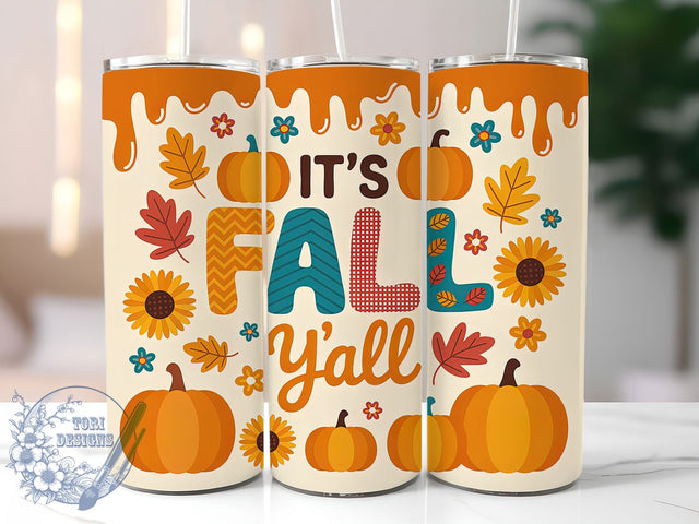 Puffy “Fall Y’all” Cozy Tumbler, Inflated Fall Wrap, 20oz Sublimation, It's Fall Y'all Cup, Puffy Letter Tumbler, Autumn Season Mug, Cozy Fall Drinkware Sublimation ToriDesigns 