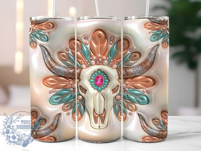 Puffy Glam Cow Skull 20oz Tumbler, Puffy Glam Cow Skull, Glam Cow Skull, Puffy Cow Skull, Cow Skull Tumbler, 20oz Tumbler, Glam Tumbler, Tumbler Wrap Sublimation ToriDesigns 