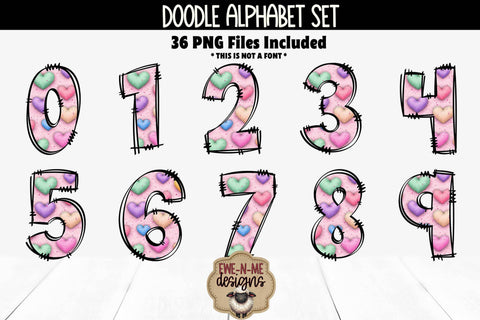 Puffy Hearts Valentine Alphabet Numbers | Patterned PNG Sublimation Ewe-N-Me Designs 
