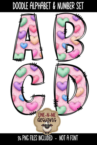 Puffy Hearts Valentine Alphabet Numbers | Patterned PNG Sublimation Ewe-N-Me Designs 