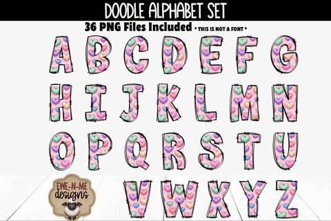 Puffy Hearts Valentine Alphabet Numbers | Patterned PNG Sublimation Ewe-N-Me Designs 