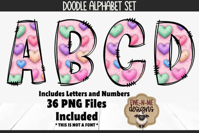 Puffy Hearts Valentine Alphabet Numbers | Patterned PNG Sublimation Ewe-N-Me Designs 