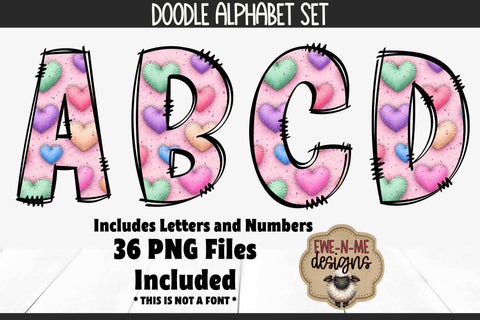Puffy Hearts Valentine Alphabet Numbers | Patterned PNG Sublimation Ewe-N-Me Designs 