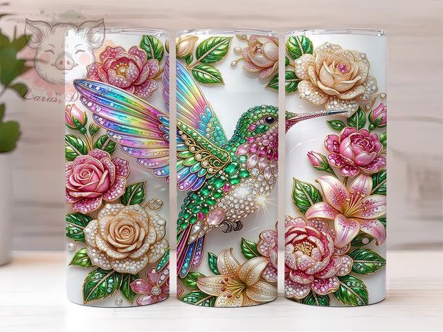 Puffy Jewel Hummingbird 20oz Tumbler, Puffy Jewel Hummingbird, Jewel Hummingbird, Hummingbird Tumbler, 20oz Tumbler, Puffy Tumbler, Jewel Tumbler, Tumbler Wrap Sublimation Lara' s Designs 