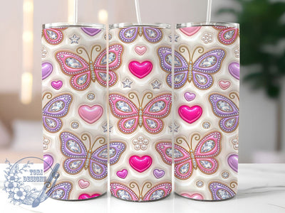 Puffy Jeweled Butterflies 20oz Tumbler, Puffy Jeweled Butterflies, Jeweled Butterflies, Butterfly Tumbler, 20oz Tumbler, Puffy Butterfly, Jeweled Tumbler, Tumbler Wrap Sublimation ToriDesigns 