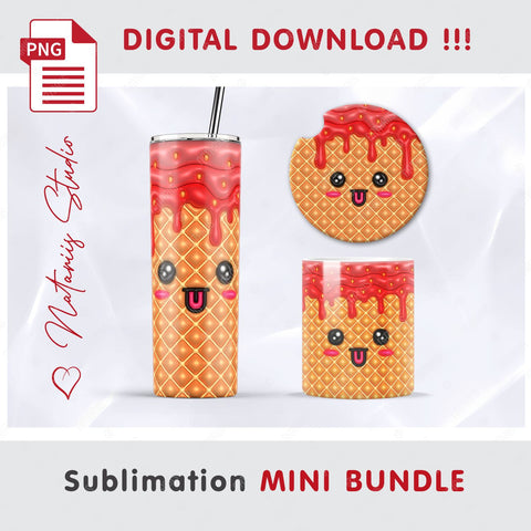 Puffy Kawaii Ice Cream Mini Bundle - Tumbler, Mug, Coaster. Sublimation Natariis Studio 