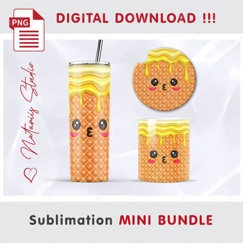Puffy Kawaii Ice Cream Mini Bundle - Tumbler, Mug, Coaster. Sublimation Natariis Studio 