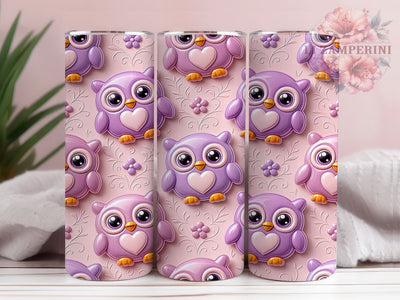 Puffy Owl Hearts 20oz Tumbler, Puffy owl design, Cute owl tumbler, 20oz skinny tumbler, Owl heart print, Sublimation tumbler wrap, Cute owl pattern, Owl tumbler design Sublimation Li Zamperini 
