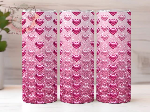 Puffy Pink Hearts 20oz Tumbler, Puffy Pink Hearts, Pink Hearts, Puffy Hearts, Heart Tumbler, 20oz Tumbler, Pink Tumbler, Tumbler Wrap Sublimation Lara' s Designs 