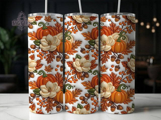 Puffy Pumpkin Magnolia 20oz Tumbler, Puffy Pumpkin Magnolia, Pumpkin Magnolia, Magnolia Tumbler, 20oz Tumbler, Puffy Pumpkin, Pumpkin Tumbler, Tumbler Wrap Sublimation SvggirlplusArt 