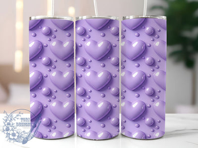 Puffy Purple Valentine Hearts Tumbler, Puffy Valentine Pattern, Cute Heart Design, 20Oz Sublimation Wrap, Romantic Purple Art, Soft Puffy Texture, Tumbler Sublimation Sublimation ToriDesigns 