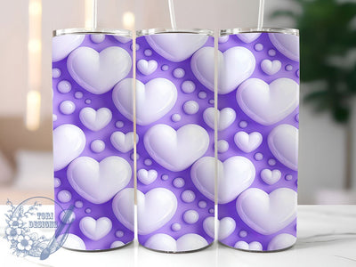Puffy Purple Valentine Hearts Tumbler, Puffy Valentine Pattern, Cute Heart Design, 20Oz Sublimation Wrap, Romantic Purple Art, Soft Puffy Texture, Tumbler Sublimation Sublimation ToriDesigns 