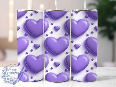 Puffy Purple Valentine Hearts Tumbler, Puffy Valentine Pattern, Cute Heart Design, 20Oz Sublimation Wrap, Romantic Purple Art, Soft Puffy Texture, Tumbler Sublimation Sublimation ToriDesigns 
