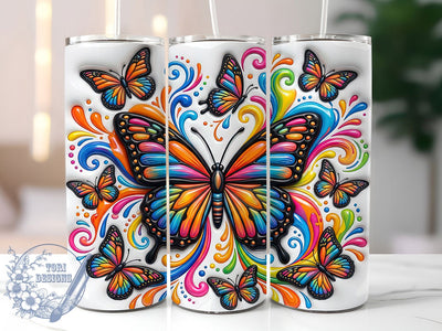 Puffy Rainbow Butterfly 20oz Tumbler, Puffy Rainbow Butterfly, Rainbow Butterfly, Puffy Butterfly, Butterfly Tumbler, 20oz Tumbler, Rainbow Tumbler, Tumbler Wrap Sublimation ToriDesigns 