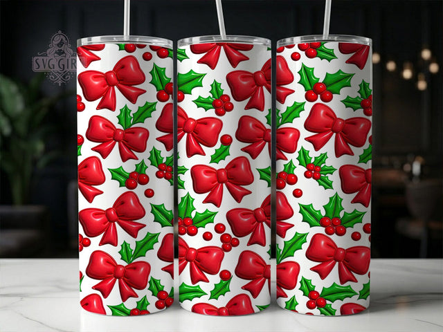 Puffy Red Bow Holly 20oz Tumbler, Puffy Red Bow, Red Bow Holly, Holly Tumbler, 20oz Tumbler, Puffy Bow, Christmas Tumbler, Tumbler Wrap Sublimation SvggirlplusArt 