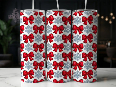 Puffy Red Bow Snowflake 20oz Tumbler, Puffy Red Bow, Red Bow Snowflake, Snowflake Tumbler, 20oz Tumbler, Puffy Snowflake, Red Bow Tumbler, Tumbler Wrap Sublimation SvggirlplusArt 