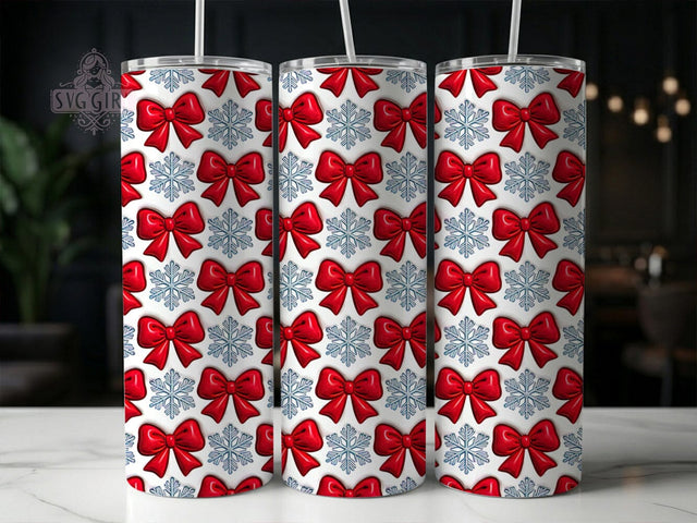 Puffy Red Bow Snowflake 20oz Tumbler, Puffy Red Bow, Red Bow Snowflake, Snowflake Tumbler, 20oz Tumbler, Puffy Snowflake, Red Bow Tumbler, Tumbler Wrap Sublimation SvggirlplusArt 