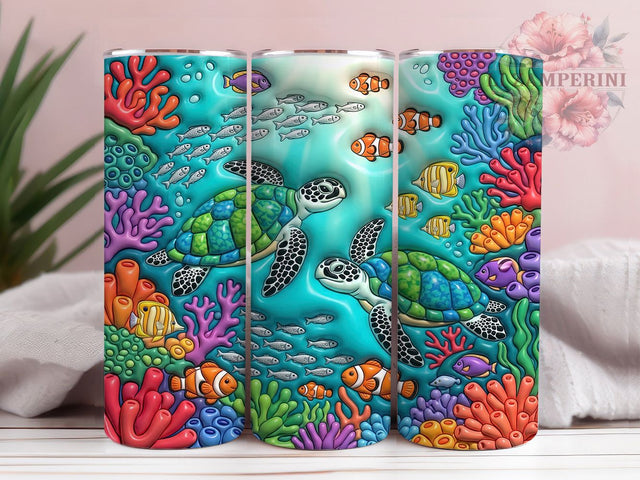 Puffy Sea Turtle Reef 20oz Tumbler, Puffy Sea Turtle, Sea Turtle Reef, Puffy Turtle, Sea Turtle Tumbler, 20oz Tumbler, Reef Tumbler, Tumbler Wrap Sublimation Li Zamperini 