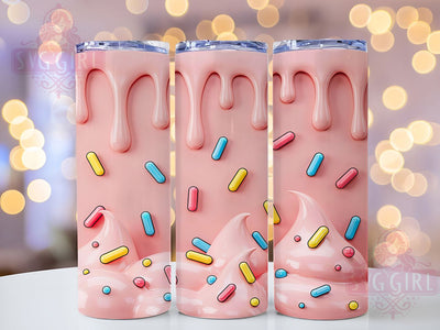 Puffy Strawberry Frosting Pink 20oz Tumbler, Strawberry Frosting, Glossy Pink, Creamy Drips, Sweet Design, Skinny Tumbler, Sublimation PNG Sublimation SvggirlplusArt 